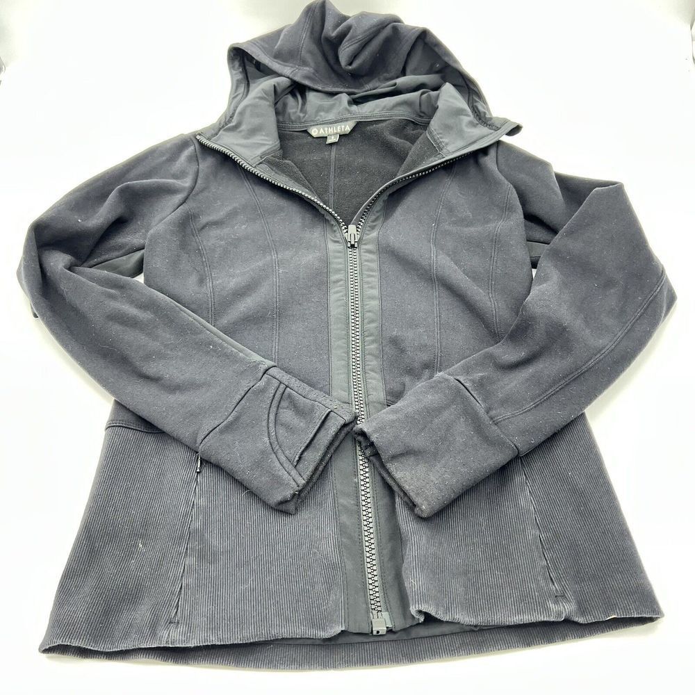 Athleta Hoodie Womens Small Black Full Zip Jacket Sweater Gym Thumbholes